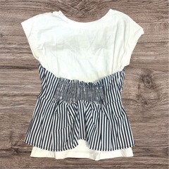 【新品未使用】FUN❤ストライプ柄ウエストリボンビスチェドッキングTシャツの画像