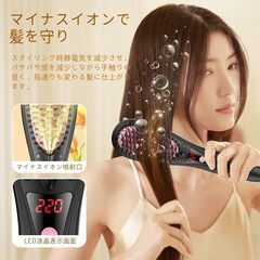 POLENTAT ストレートブラシ ブラシ型ヘアアイロン ヒートブラシ マイナスイオン搭載 サロン級 MAX220℃ デジタル温度表示 6段階温度調整 温度記憶 急速加熱 静電気防止 火傷防止 自動電源オフ 時短スタイリング 海外対応 収納袋付き プレゼントにの画像