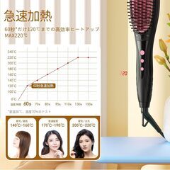 POLENTAT ストレートブラシ ブラシ型ヘアアイロン ヒートブラシ マイナスイオン搭載 サロン級 MAX220℃ デジタル温度表示 6段階温度調整 温度記憶 急速加熱 静電気防止 火傷防止 自動電源オフ 時短スタイリング 海外対応 収納袋付き プレゼントにの画像