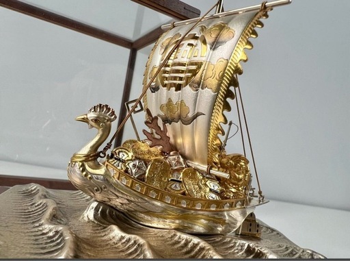 武比古作 宝船 置物 銀製 アンティーク オブジェ 縁起物 インテリア 武比古作 宝船 置物 銀製 アンティーク オブジェ 縁起物 インテリア