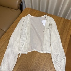 【新品】アイボリー メッシュ L長袖カーディガンの画像