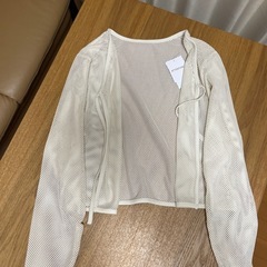 【新品】アイボリー メッシュ L長袖カーディガン