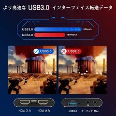 キャプチャカード　新品　外付け 4K パススルー Switch対応 HDMI 1080P/60FPS 低遅延 USB 3.0 HD 高速伝送 hdmi ビデオ キャプチャー 画面共有 ゲーム実況生配信 ビデオ録画・ライブ配信用 モニター接続 tv出力 互換 の画像