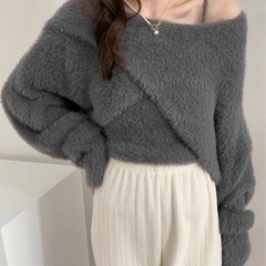 ABITOKYO インナーキャミ付きカシュクールシャギーニットプルオーバーの画像