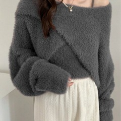 ABITOKYO インナーキャミ付きカシュクールシャギーニットプ...