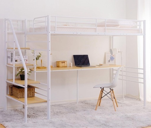 ロフトベッド　パイプ　階段・デスクつき