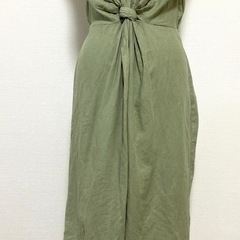 ZARA リネンノースリーブロングワンピース Lサイズ カーキ ...
