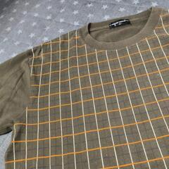 メンズ　長Tシャツ　カーキチェック　Мサイズの画像