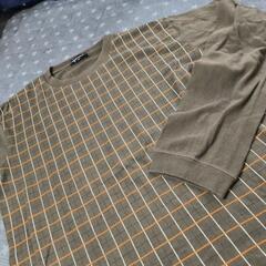 メンズ　長Tシャツ　カーキチェック　Мサイズの画像