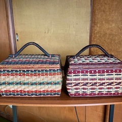昭和レトロ　編み籠風裁縫箱2点セット　の画像