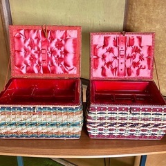昭和レトロ　編み籠風裁縫箱2点セット　の画像