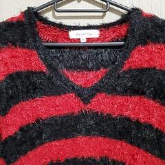 Blue Van Trip 赤黒ストライプVネックセーター ニット 萌え袖の画像