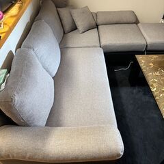 【4人掛けソファ】グレー×ブラック／軽量・カバー洗濯可／215×200cmの画像