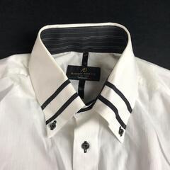 美品★Alfredo Beretta【アルフレッドベレッタ 】 長袖シャツ メンズ【L程度/白×黒/white×black】形態安定加工/ボタンダウン/Tops◆BJ022-dの画像