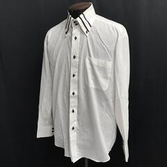 美品★Alfredo Beretta【アルフレッドベレッタ 】 長袖シャツ メンズ【L程度/白×黒/white×black】形態安定加工/ボタンダウン/Tops◆BJ022-dの画像