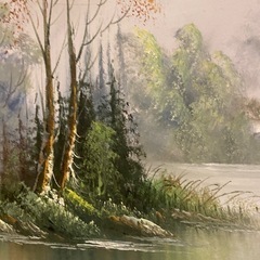 赤い屋根のお家　風景画　の画像