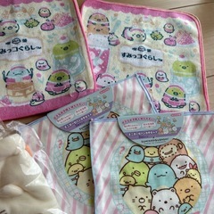 すみっコぐらし巾着袋 2つ＆ハンカチ6枚セット＆ミニガーゼハンカチ6枚セットの画像