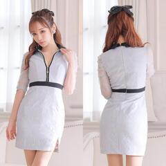 ROBE de FLEURS Glossy ローブドフルールグロッシー フロントジッパーｘレース五分袖タイトミニキャバドレスの画像