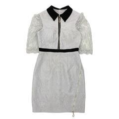 ROBE de FLEURS Glossy ローブドフルールグロッシー フロントジッパーｘレース五分袖タイトミニキャバドレスの画像