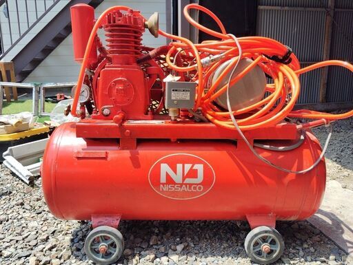 ★ エアー コンプレッサー 200V 中古 7馬力 FUJI 空冷2段圧縮機 W-38 大容量タンク317L OW-33 2筒搭載 直接引取限定 リペイント済 フジ ☆ エアー コンプレッサー 200V 中古 7馬力 FUJI 空冷2段圧縮機 W-38 大