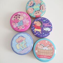 クレヨンしんちゃん🔺丸型ミﾆ缶ケ－ス🔶｛５点まとめて｝     