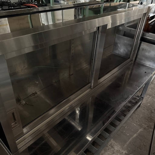 業務用 ガラス戸 吊り戸棚 吊戸棚 食器棚 厨房　1500×300×600高さ