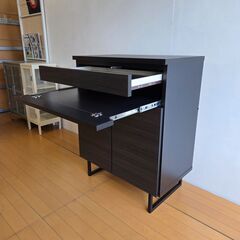 未使用訳あり スクエアキャビネット デスク 幅71 リビング ブラック PC スクエア キャビネット 扉 ソコンデスク 木製 プリンターの画像