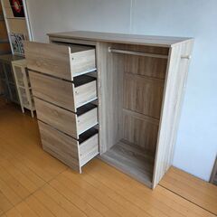 未使用訳あり ハンガーラック 引出 ナチュラル ハンガーラック 省スペース シンプル 収納家具 ハンガー掛け 衣類収納 洋服かけ 洋服掛けの画像