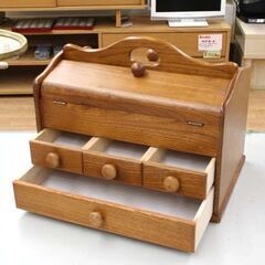 レトロデザイン 木製裁縫箱 幅36×奥行24.5×高さ29.5cm 引出し4杯 ソーイングボックス 針箱 小物入れ 札幌市 清田区 平岡の画像
