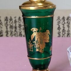 モロゾフ green tea liqueur 松風 和風柄 緑色 インテリア 置物 アンティーク　レトロ・リキュール空き瓶の画像
