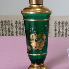 モロゾフ green tea liqueur 松風 和風柄 緑色 インテリア 置物 アンティーク　レトロ・リキュール空き瓶の画像