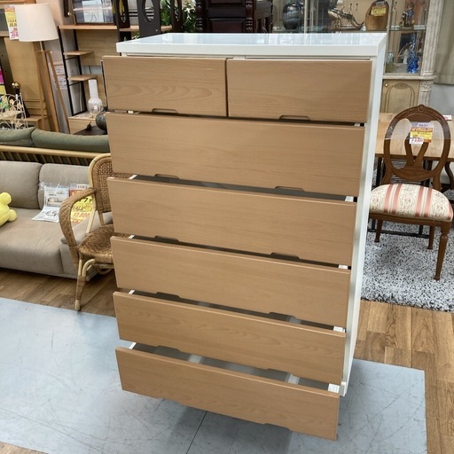 ジモティー限定価格！S778⭐ マルミツ ６段チェスト ライトブラウン 幅88.3cm USED