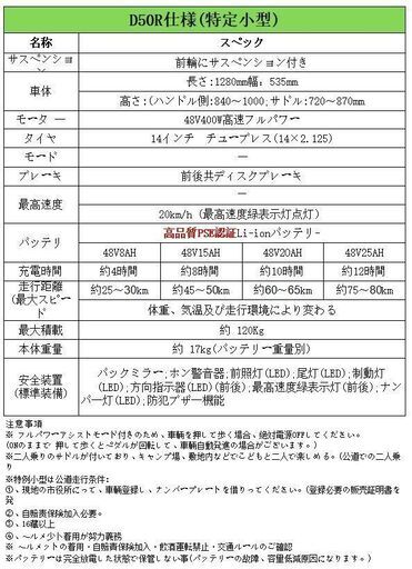 【14インチ】D50R高品質バッテリー8AH(特定小型 免許不要 折り畳み 電動自転車 公道走行可能仕様