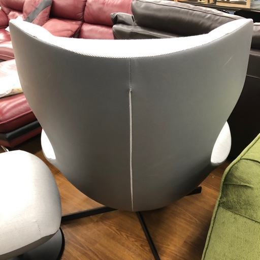相合家具　1人掛けソファー　オットマン付き　ライトグレー　【トレファク　川越店】