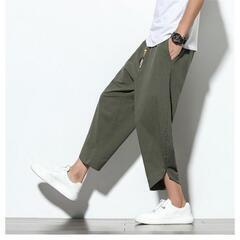 【未使用】2XL  クロップドパンツ メンズ 綿麻風 サルエルパンツ ワイドパンツ 7分丈 涼しい ゆったり カジュアル 夏用 ウトドアの画像