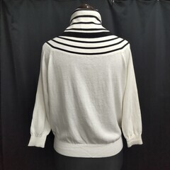 タグ付き新古品★STRAWBERRYFIELDS【ストロベリーフィールズ】 七分袖タートルネックセーター【2/レディースM程度/ホワイト×ブラック/ボーダー柄】Tops/knit◆BJ036-aの画像