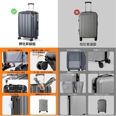 新品スーツケース 機内持ち込み Mサイズ 60L 拡張機能＆ストッパー付き 超軽量 キャリーバッグ キャリーケース 出張 旅行 ビジネス 4〜7泊 グレー
の画像