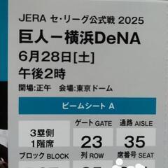 東京ドーム 6月28日(土) 14時試合開始 巨人×横浜DeNA戦