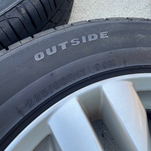 225/60R17 ほぼ新品タイヤ 日産純正アルミホイール付き 4本セット 美品