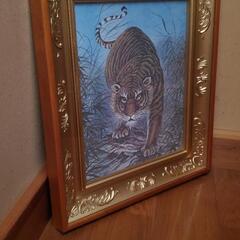 虎 水晶画 貴石画 宝石画 宝石アート 山梨県 貴石画美術工芸協会 絵画 額装 額縁 動物画 の画像