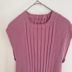 美品【ROPE】ピンク 、ホワイトプリーツ ノースリーブサマーニット丈長め　　の画像