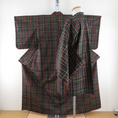 紬 着物 本場大島紬 アンサンブル 羽織付 格子文様 袷 バチ衿...