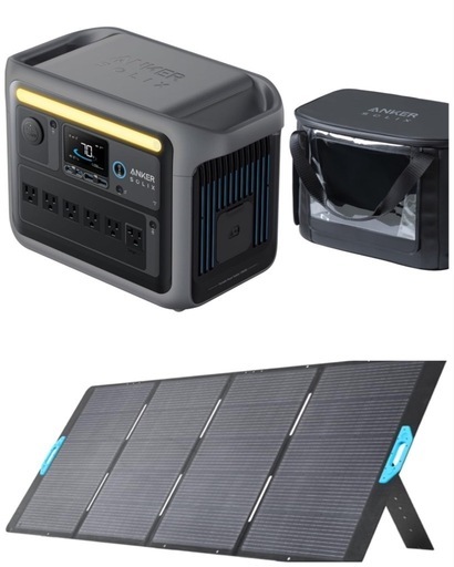 【値下げ！】Anker　ポータブル電源、ソーラーパネル、防塵防水バッグセット
