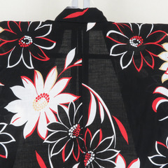 浴衣 女性ゆかた 黒色ｘ赤色ｘ白色 花模様 綿 夏物 レディース 仕立て上がり 身丈163cm 【キモノオフ野々市若松店】の画像
