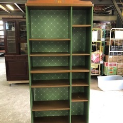 木製ブックシェルフ 本棚 グリーン×ブラウン 86cm×29cm...