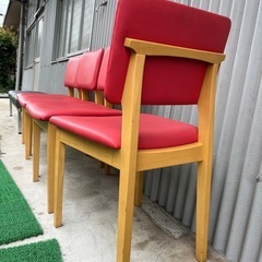 ダイニングチェア 赤革 レザー 4脚セットの画像