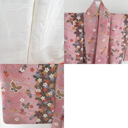 半額！！小紋着物 花 蝶 桜（袷着物 単品「オレンジx浅緋色に桜