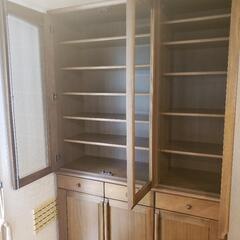 井口家具※木製ブラウン食器棚 ガラス扉付き　美品♪の画像