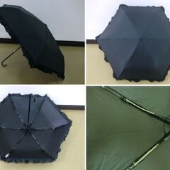 ( せ-A4-8175 )Wpc. ワールドパーティー 折りたたみ傘 雨傘 日傘 ２本まとめ セット ブラック 黒 花柄 フリル おしゃれ かわいい 中古の画像