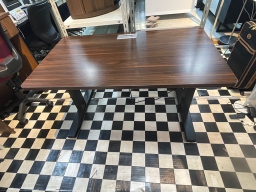 【リサイクルサービス八光】幅120㎝　ダークブラウン　電動昇降テーブル/スタンディングテーブル